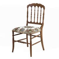 Chaise de salle à manger en bois, style vintage français, avec coussin rembourré en tissu floral et tiges tournées