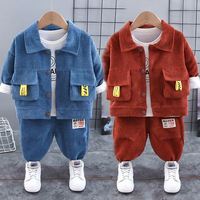 Ensemble de mode trois pièces en velours côtelé pour bébés garçons de 0 à 5 ans, printemps et automne
