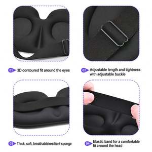 Masque de sommeil 3D anti-lumière pour femme, cadeau promotionnel, en polyester respirant, pour voyage en extérieur, avec logo personnalisé - Product Image 4