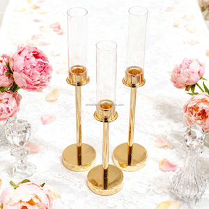 Annielu Ensemble de 3 bougeoirs à tige longue et coniques, élégance moderne, décoratifs, dorés - Product Image 2