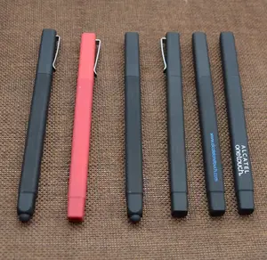 Klip Stylus Promosi Karet Hitam Buram Dilapisi Cube Soft Touch W Pen Hotel Populer Square Pulpen dengan Logo Percetakan