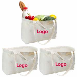Sacs d'épicerie réutilisables avec logo personnalisé, longues bandoulières et poignées courtes, poche intérieure. Grand sac de shopping en toile. - Product Image 1