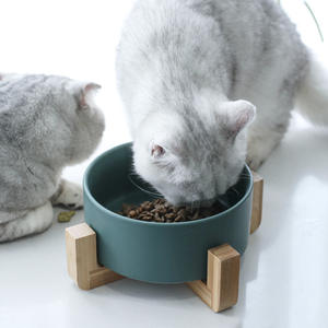 Tigela <span class=keywords><strong>Oval</strong></span> Ecológica de Cerâmica Sólida com Estrutura de Madeira para Cães e Gatos em Várias Cores - Venda por Atacado do Fabricante - Product Image 3