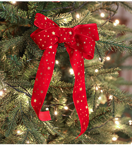 Fita de Natal para Árvore 4x200cm em Veludo com Laços em Folha Dourada e Padrões de Estrelas para Decoração Sazonal - Product Image 4