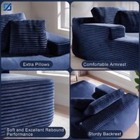 Canapé modulaire carré convertible moderne en tissu doux bleu marine, une place, avec coussins épais écologiques pour villa