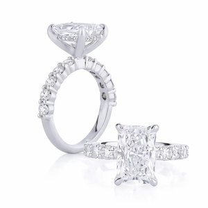 แหวนแต่งงานแบบคลาสสิคทรงสี่เหลี่ยมประดับเพชร CZ รูปทรงเรเดียนท์คัท ดีไซน์เรียบหรู วัสดุเงินแท้ 925 รุ่นมินิจัสมิน - Product Image 1