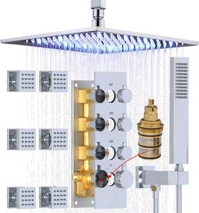 Ensemble de robinetterie de douche murale moderne en acier inoxydable bronze huilé de luxe <span class=keywords><strong>thermostatique</strong></span> 16'' avec douchette à main LED pour hôtels 6 pièces - Product Image 5