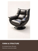 Fauteuil de salon moderne en cuir noir, pivotant, avec siège rembourré en mousse et base en métal, idéal pour coin lecture ou hôtel