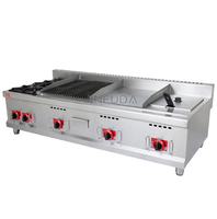 Machine de cuisine commerciale multifonction 4-en-1 pour restaurant : cuisinière à gaz, gril à pierres volcaniques, plaque de cuisson et friteuse