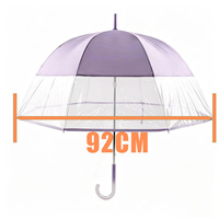 Parapluie dôme anti-vent à poignée courbée semi-transparente en POE et pongé et protection UV avec deux sangles de fixation