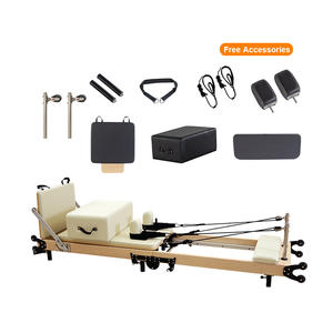 Cama de Pilates Reformer Plegable Portátil de Lujo, Equipo de Gimnasio, Reformer de Madera Plegable, Color Beige - Product Image 2