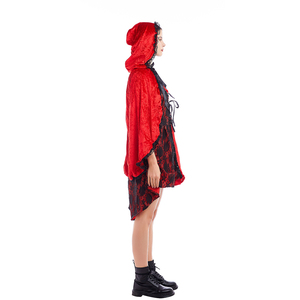 Costume da <span class=keywords><strong>donna</strong></span> piccolo rosso di Halloween pizzo rosso nero classico abito rosso con mantello - Product Image 3