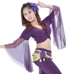 Tops de manga de mariposa de malla Ropa de danza del vientre en Tops de encaje Ropa de actuación Top de vientre - Product Image 3