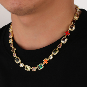 Collar de piedra multicolor de 10MM para hombres y mujeres, joyería de Hip Hop, piedra preciosa, rojo, azul, negro, CZ, cadena ajustable, collar de Zirconia colorida - Product Image 2