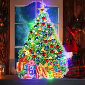 Luces de ventana vívidas en Nochebuena 2021, colgante de pared de moda, árbol de Navidad, decoración de pared, fiesta para niños y adultos