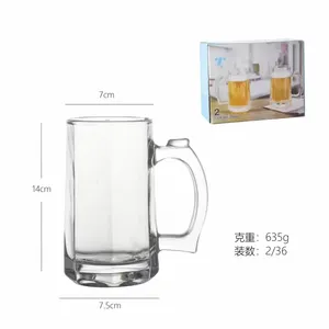 Cheap clear thick glass 500ml beer glass with handle blank sublimation custom logo Bar Club