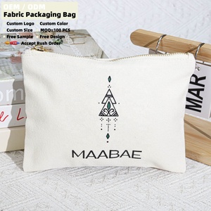 Natuurlijke recyclebare canvas toilettas met aangepaste logo opdruk, biologisch katoen, make-up tas met rits - Product Image 4