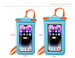 Funda impermeable para teléfono con correa desmontable, funda de PVC de 19cm para nadar, bolsa universal para teléfono móvil, azul y naranja - Product Image 1
