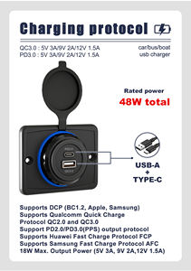 Cargador LED de Coche con Doble Puerto USB QC3.0 PD3.0, Toma de Corriente de <span class=keywords><strong>2</strong></span> Puertos para Teléfonos Móviles, Cargador USB de 12V 24V para Automóvil, Coche, Marino - Product Image 4