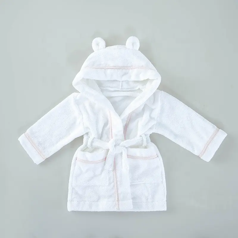 Kualitas PREMIUM SUPER lembut LOOP panjang TERRY alami & penyerap 100% katun TERRY berkerudung jubah mandi bayi untuk BABI