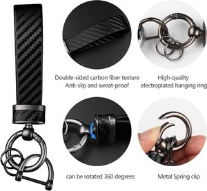 Turcee sợi carbon nội thất chính Fob chống mất D-Ring Phụ Kiện Xe Hơi Keychain trong da đen xe Keyring - Product Image 4