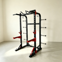 Rack de musculation commercial demi-cage avec rangement pour plaques, crochets en J et bras de sécurité pour l'entraînement de musculation en salle de sport