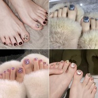 Ongles d'orteils artificiels faits à la main, forme carrée française, effet œil de chat, à presser, avec pointe nude