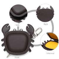 Porte-monnaie porte-clés fantaisie en cuir véritable avec motif crabe, protection RFID, logo personnalisé, petite pochette zippée pour pièces de monnaie