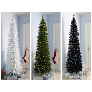 شجرة عيد الميلاد الاصطناعية فائقة النحافة خضراء اللون مع أضواء وقاعدة معدنية - Product Image 6