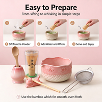 Ensemble de fouets à matcha en bambou Chasen personnalisé, bol en céramique rose, le meilleur cadeau pour marque privée, directement de l'usine