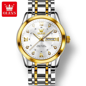 Reloj OLEVS 5513 para Hombre, Reloj de Cuarzo Original Dorado de Moda, Reloj de Pulsera Luminoso de Acero Inoxidable Resistente al Agua con Fecha, Semana y Números Romanos - Product Image 1