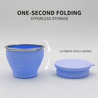 Gobelet pliable de 180 ml, gobelet à boire pliable, silicone sans BPA avec couvercle, passe au lave-vaisselle et réutilisable, pour les voyages, le camping