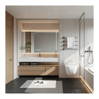 Meubles-lavabos de salle de bain suspendus au mur avec miroir, avec dessus en pierre flottante moderne, comptoir en marbre et lavabo intégré