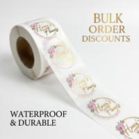 Étiquettes autocollantes transparentes en vinyle imperméable avec logo personnalisé, cercle doré, en rouleau, pour emballage, commande en gros