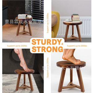 Lin Cheng Wooden <b>Bathroom</b> <b>Stool</b> Brown Customizable Size Shower Footrest <b>For</b> Home Use - Product Image 4