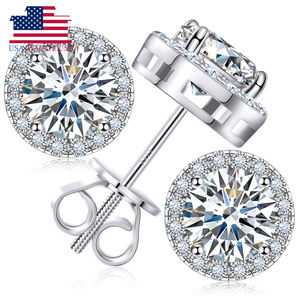 도매 가격 0.1ct-4ct-925 스털링 실버 라운드 브릴리언트 컷 모이사나이트 VVS 다이아몬드 나사 백 헤일로 스터드 귀걸이 남성 여성 - Product Image 1