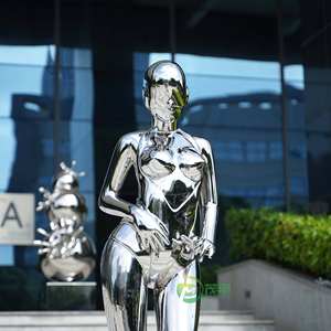 Tamaño personalizado Interior Exterior arte 3D lujo metal artesanía tecnología futura mujer robot escultura de acero inoxidable - Product Image 2