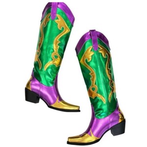 Stivali da Cowboy in pelle metallizzata SHIKOL per <span class=keywords><strong>donna</strong></span> rosa verde arancione al ginocchio stivali occidentali per festa all'aperto martedì grana stivali alti al ginocchio - Product Image 4