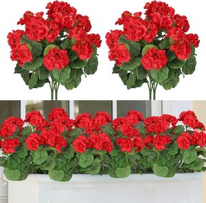 Fleurs artificielles en soie de géranium rouge résistant aux UV extérieur plantes de <span class=keywords><strong>jardin</strong></span> Bush fausses fleurs <span class=keywords><strong>pour</strong></span> mariage à la maison - Product Image 1