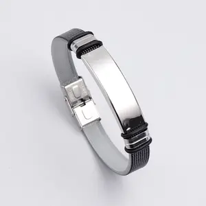 Personalized hot selling boutique vintage stainless steel men's stainless steel silicone bracelet jewelry