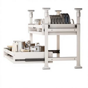 Étagère <span class=keywords><strong>de</strong></span> rangement <span class=keywords><strong>de</strong></span> cuisine en métal sur pied, sans perçage, sous-<span class=keywords><strong>meuble</strong></span>, double niveau, extensible, <span class=keywords><strong>avec</strong></span> <span class=keywords><strong>panier</strong></span> coulissant intégré - Product Image 1