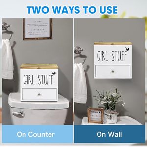 Support mural en bois pour tampons avec tiroir et couvercle, organisateur de cotons-tiges, boîte de rangement pour tampons en coton - Product Image 4