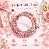 Câble de charge multi-prise USB Type C 4 en 1 avec perles en forme de papillon rose, transfert de données