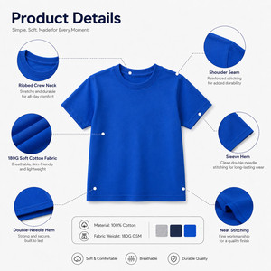 T-shirt Enfant Personnalisable avec Logo, 100% Coton Premium Doux et Respirant, Col Rond, Bleu Royal, Tailles S-XL, Vente en Gros - Product Image 4