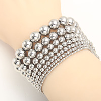 Bracelets extensibles perlés en acier inoxydable doré faits à la main pour femmes et hommes, plaqués or 18 carats, bijoux minimalistes à superposer, tailles 4, 6, 8 mm