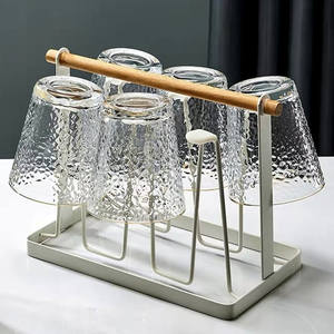 Support à gobelets moderne avec plateau, forme carrée, support à verres portable, poignée en bois blanc, égouttoir - Product Image 1