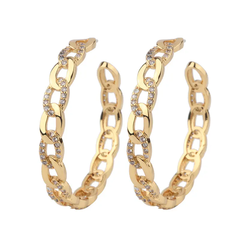 Серьги-кольца женские из 18-каратного золота, с фианитом
