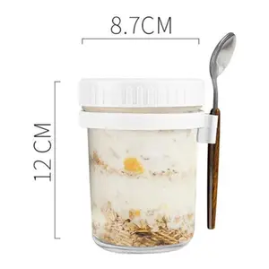 Glass 12 Oz Large Capacity Mason Jars With Lid Portable Overnight Oatmeal Jars Water Cup With Spoon