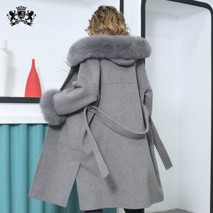 Pelliccia di volpe di Inverno Del Collare Giacca Con Cintura Vestiti di Cachemire Del Collare Reale della Pelliccia Delle Signore del Cachemire Cappotto di Trincea - Product Image 6