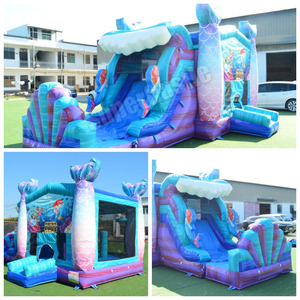 Château gonflable commercial en PVC 0,55 mm, combo gonflable sirène avec toboggan, château gonflable personnalisé pour location événementielle extérieure - Product Image 1
